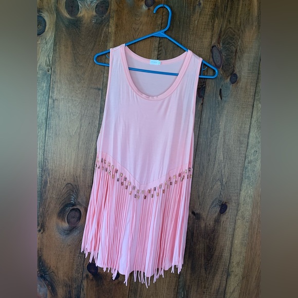 Mingriya Tops - Upcycled tank top with Fringe and beads